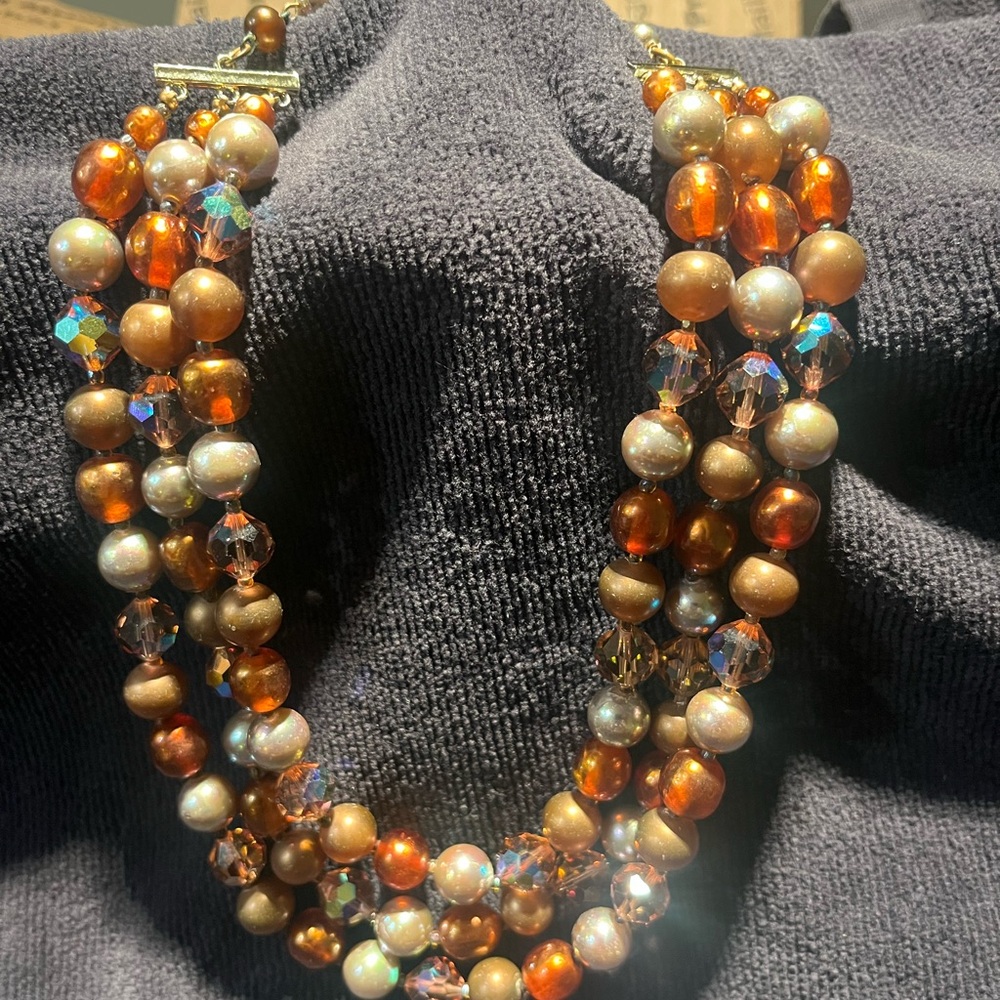 Vintage Faux Pearl & AB crystal necklace